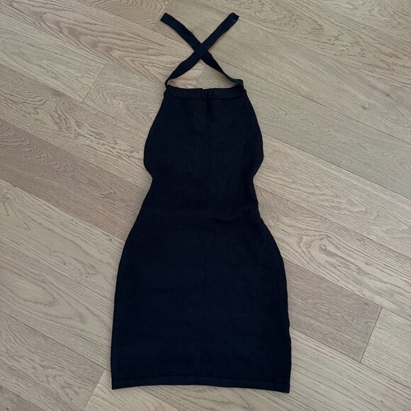 EDIKTED LYDIA HALTER KNITTED BLACK MINI DRESS OPEN BACK XS NWT - Picture 3 of 5